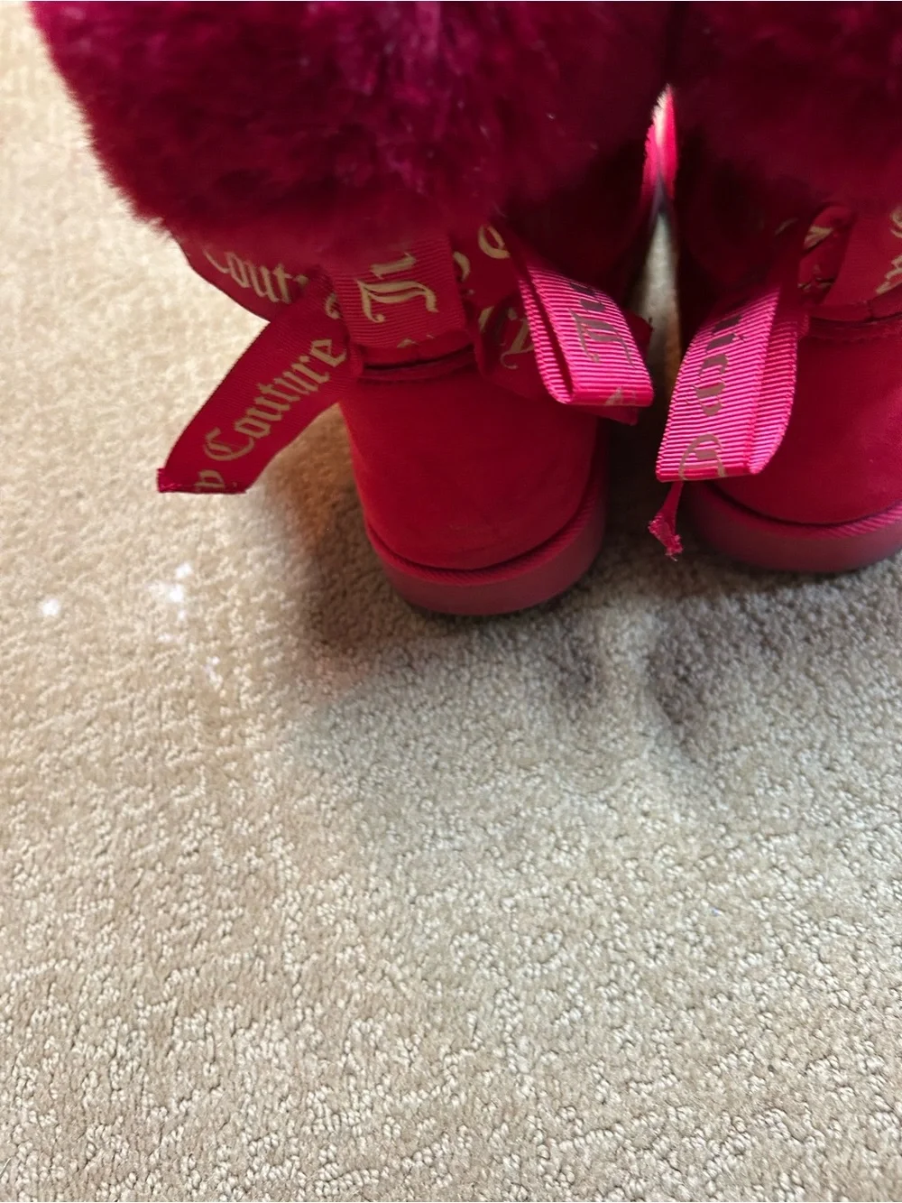 Juicy Couture Plush Fur Cuff Winter Boots - Red